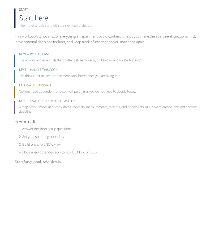 Preview of the workbook's Start here page