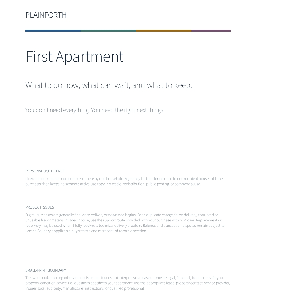 Plainforth: First Apartment workbook